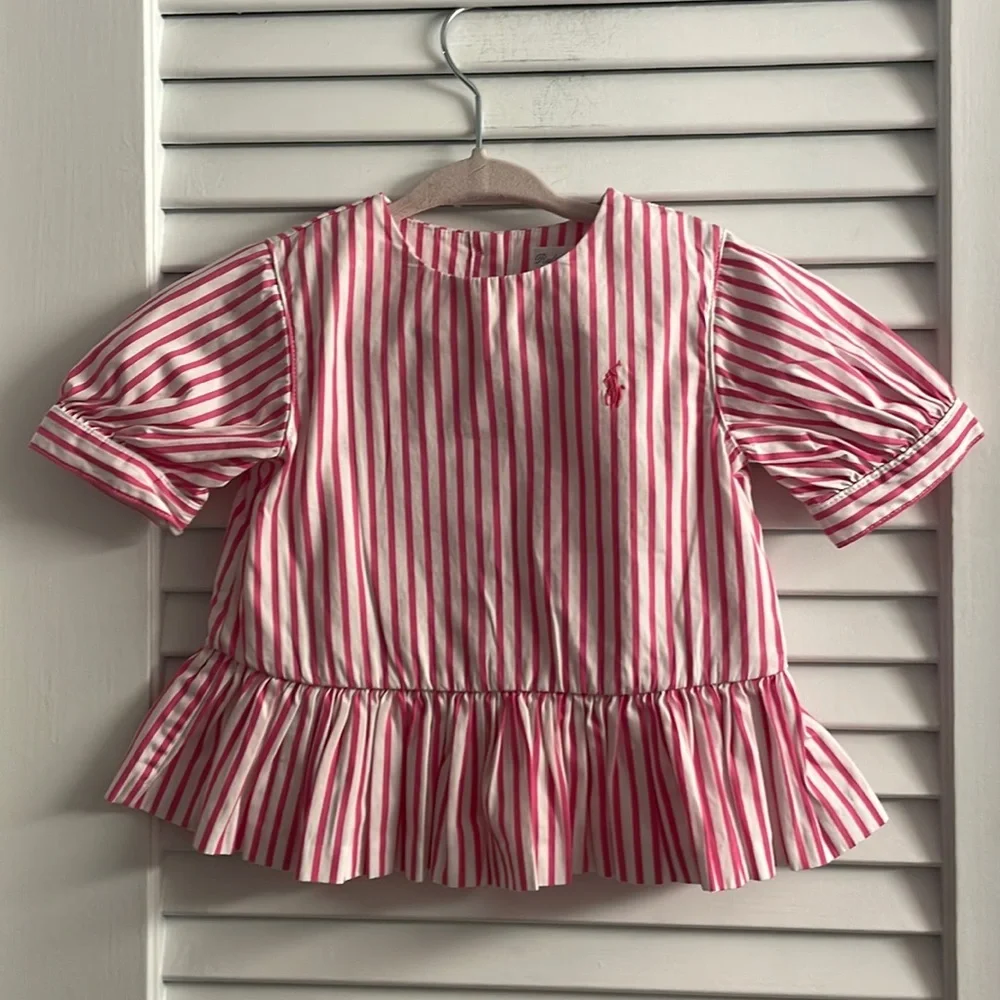 Ralph Lauren Layette Peplum Button Back Shirt, Puffed Sleeves,LIKE NEW-Size 9M